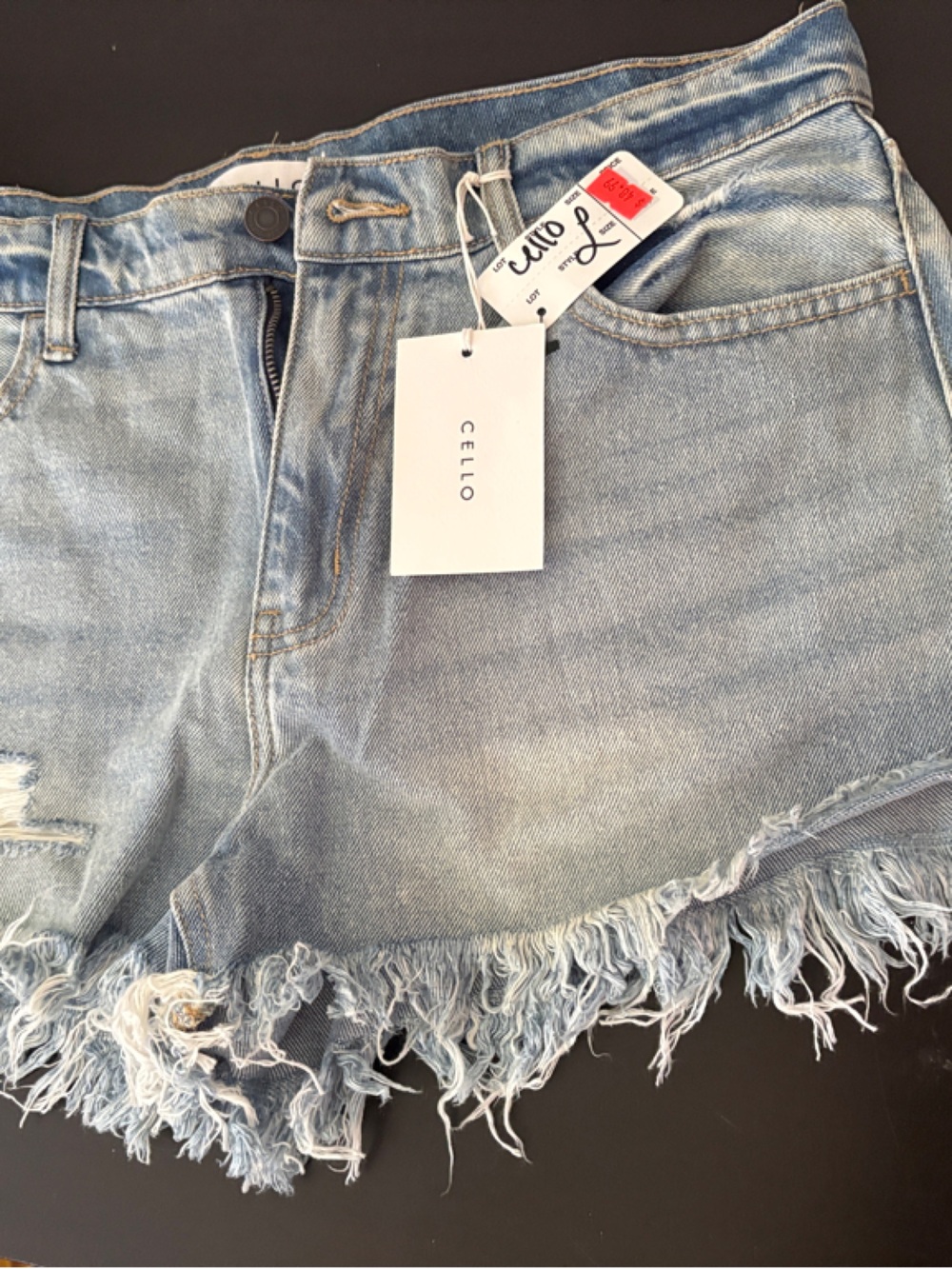 Cello Light Blue Frayed Hem Distressed Denim Shorts